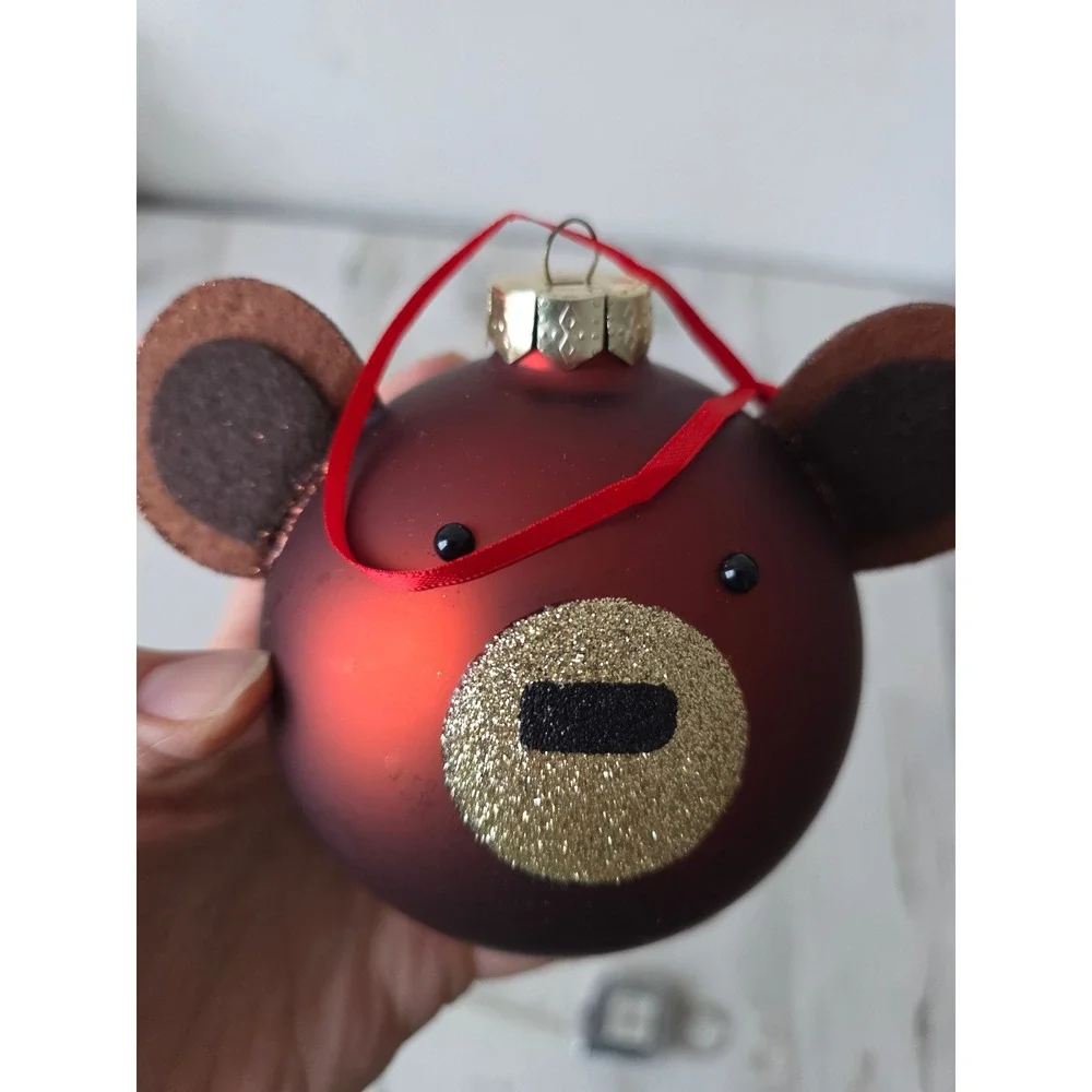 Large Ball Bear glass ornament glitter Xmas‎ tree Brown